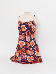 Vintage x Purple & Peach Floral Satin Slip Dress (L, XL)