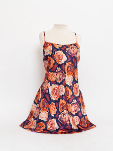 Vintage x Purple & Peach Floral Satin Slip Dress (L, XL)