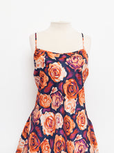 Load image into Gallery viewer, Vintage x Purple &amp; Peach Floral Satin Slip Dress (L, XL)
