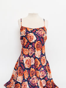 Vintage x Purple & Peach Floral Satin Slip Dress (L, XL)