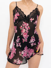Load image into Gallery viewer, Vintage x Sheer Black Floral Silk Romper (S, M)