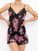 Load image into Gallery viewer, Vintage x Sheer Black Floral Silk Romper (S, M)