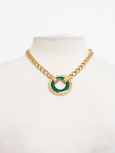 Load image into Gallery viewer, Vintage x MONET Gold Chunky Green Circle Necklace