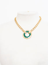 Load image into Gallery viewer, Vintage x MONET Gold Chunky Green Circle Necklace