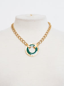 Vintage x MONET Gold Chunky Green Circle Necklace