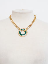 Load image into Gallery viewer, Vintage x MONET Gold Chunky Green Circle Necklace