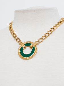 Vintage x MONET Gold Chunky Green Circle Necklace