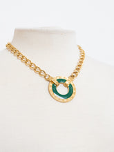 Load image into Gallery viewer, Vintage x MONET Gold Chunky Green Circle Necklace