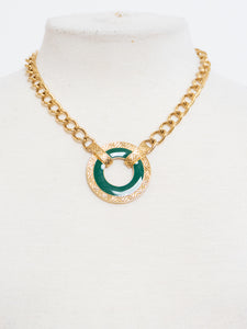 Vintage x MONET Gold Chunky Green Circle Necklace