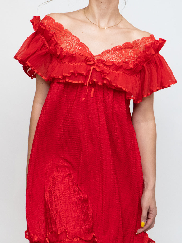 Vintage x Silk Red Night Gown (S, M)