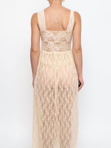 Vintage x Pale Yellow Floral Lace Dress (M, L)