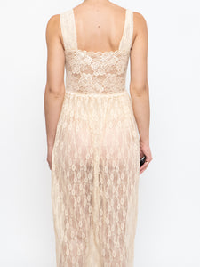 Vintage x Pale Yellow Floral Lace Dress (M, L)