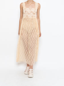 Vintage x Pale Yellow Floral Lace Dress (M, L)
