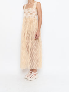 Vintage x Pale Yellow Floral Lace Dress (M, L)
