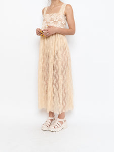 Vintage x Pale Yellow Floral Lace Dress (M, L)