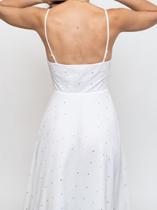 Vintage x BETSEY JOHNSON Silk Rhinestone White Dress (XS, S)
