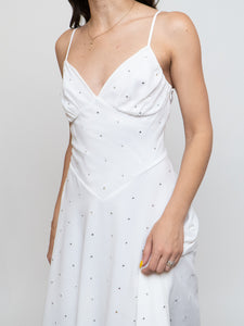 Vintage x BETSEY JOHNSON Silk Rhinestone White Dress (XS, S)