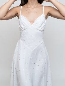 Vintage x BETSEY JOHNSON Silk Rhinestone White Dress (XS, S)