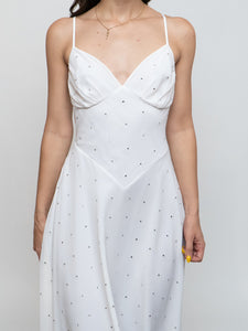 Vintage x BETSEY JOHNSON Silk Rhinestone White Dress (XS, S)