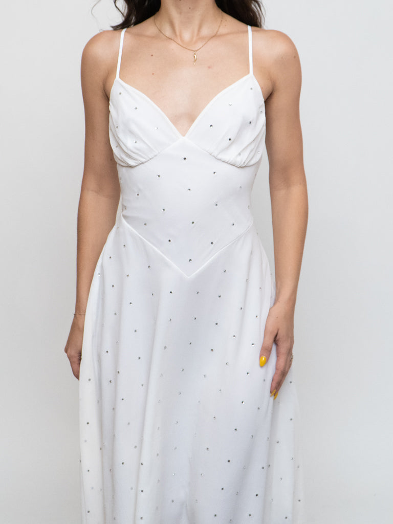 Vintage x BETSEY JOHNSON Silk Rhinestone White Dress (XS, S)