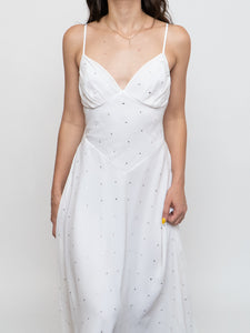 Vintage x BETSEY JOHNSON Silk Rhinestone White Dress (XS, S)
