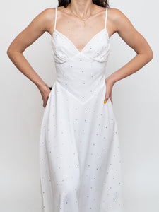 Vintage x BETSEY JOHNSON Silk Rhinestone White Dress (XS, S)