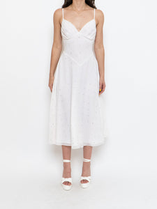 Vintage x BETSEY JOHNSON Silk Rhinestone White Dress (XS, S)
