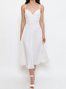 Vintage x BETSEY JOHNSON Silk Rhinestone White Dress (XS, S)