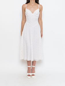Vintage x BETSEY JOHNSON Silk Rhinestone White Dress (XS, S)