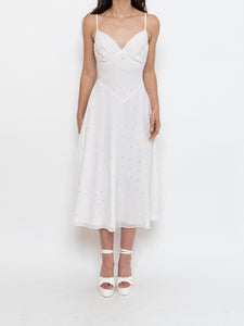 Vintage x BETSEY JOHNSON Silk Rhinestone White Dress (XS, S)