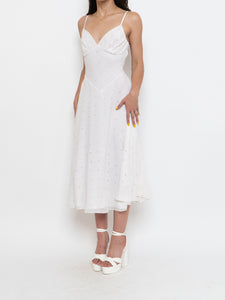 Vintage x BETSEY JOHNSON Silk Rhinestone White Dress (XS, S)