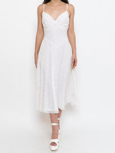Vintage x BETSEY JOHNSON Silk Rhinestone White Dress (XS, S)