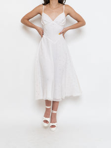 Vintage x BETSEY JOHNSON Silk Rhinestone White Dress (XS, S)
