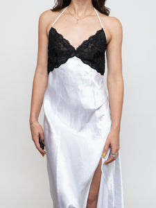 Vintage x Satin White & Black Lace Dress (S, M)