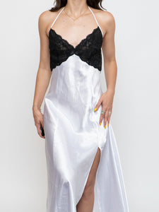 Vintage x Satin White & Black Lace Dress (S, M)