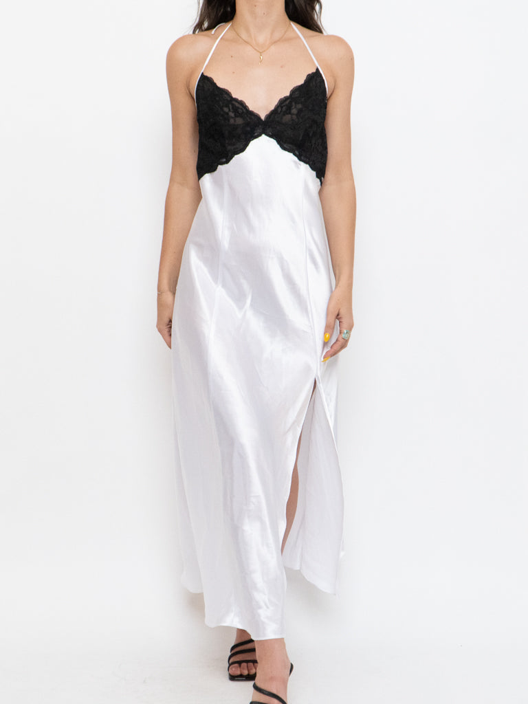 Vintage x Satin White & Black Lace Dress (S, M)