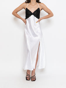 Vintage x Satin White & Black Lace Dress (S, M)