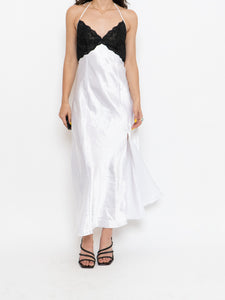 Vintage x Satin White & Black Lace Dress (S, M)
