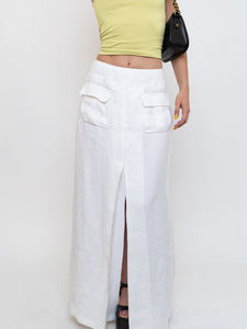 Vintage x Made in Canada x White Soft Linen Maxi Skirt (S, M)