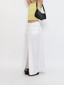 Vintage x Made in Canada x White Soft Linen Maxi Skirt (S, M)