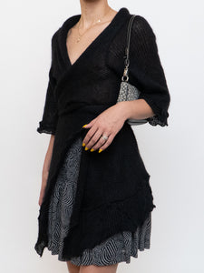 Vintage x Black Knit Wool-blend Wrap Sweater (Freesize)