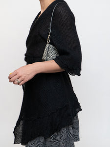 Vintage x Black Knit Wool-blend Wrap Sweater (Freesize)