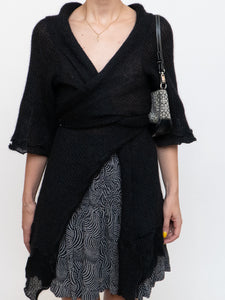 Vintage x Black Knit Wool-blend Wrap Sweater (Freesize)