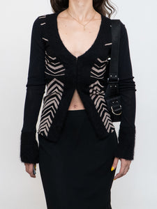PAOLA FRANI x Made in Italy x Black Patterned Mohair-Blend Cardigan (36)