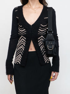 PAOLA FRANI x Made in Italy x Black Patterned Mohair-Blend Cardigan (36)