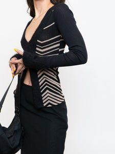 PAOLA FRANI x Made in Italy x Black Patterned Mohair-Blend Cardigan (36)