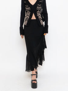 Vintage x Black Silk-Feel Flowy Skirt (XS-M)