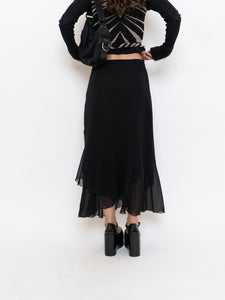 Vintage x Black Silk-Feel Flowy Skirt (XS-M)