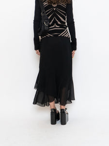 Vintage x Black Silk-Feel Flowy Skirt (XS-M)