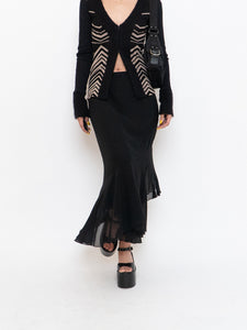 Vintage x Black Silk-Feel Flowy Skirt (XS-M)